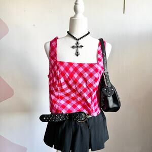 Pink Gingham Crop Top, Coquette,‎ Cottagecore, Y2K, Vintage Inspired, XL